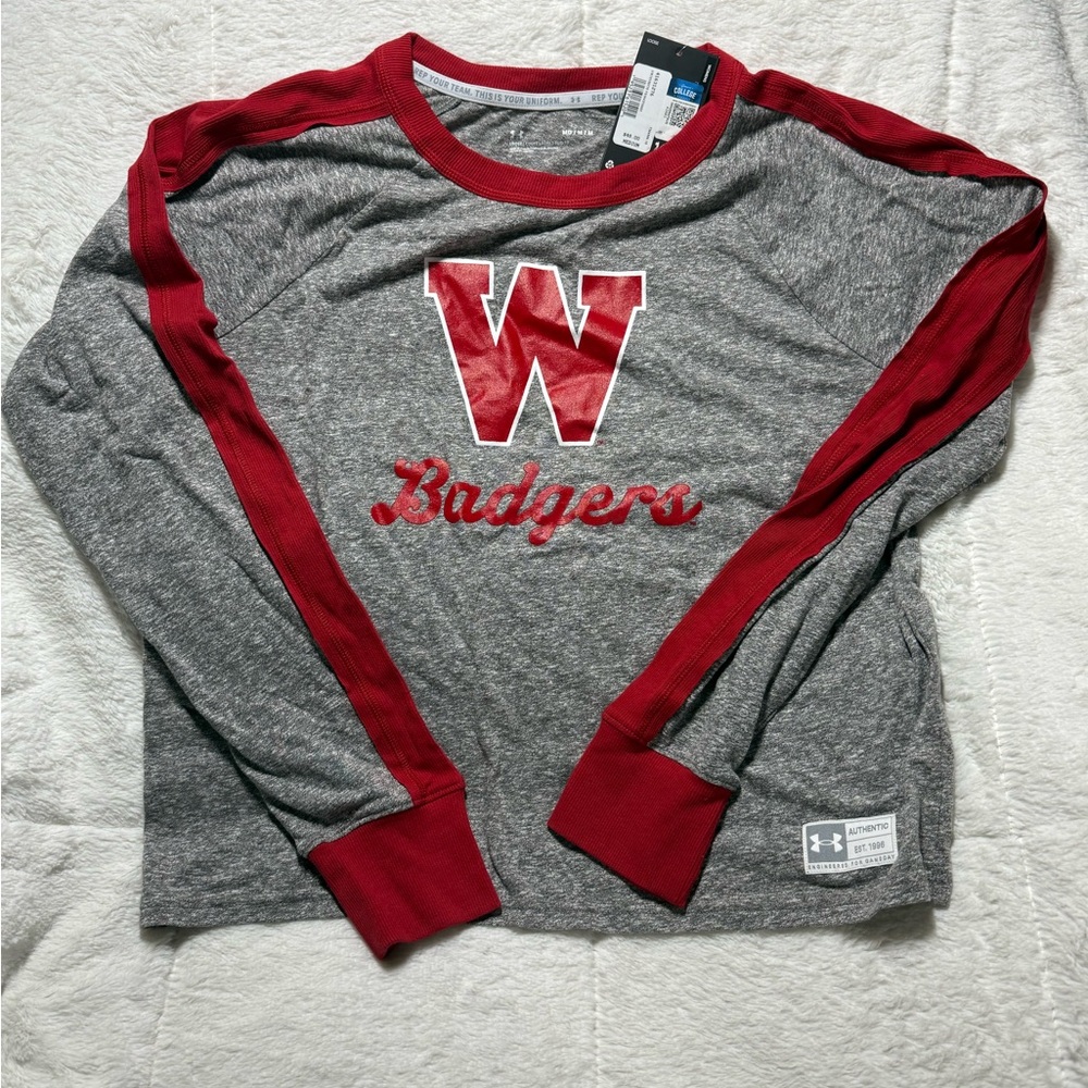 Under Armour Gray and Red Badgers Long Sleeve Shirt